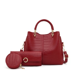 Ensemble de sac à main et porte-monnaie en cuir 3 pcs  avec motif de crocodile