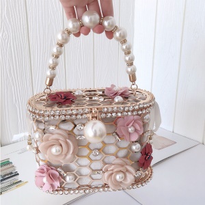 Sac à main pour femme, maille métallique, accessoires de perles artificielles