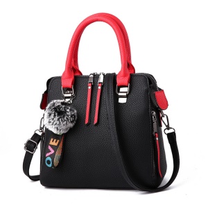 Sac à main pour femmes   en cuir avec motif litchi et pendentif