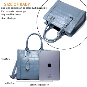 Sac à main en cuir de vache femme avec nylon intérieur et motif crocodile