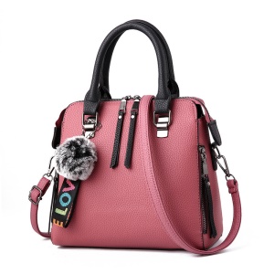 Sac à main pour femmes   en cuir avec motif litchi et pendentif