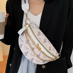 sac à bandoulière et hanche pour femme  semi-circulaire et imprimé avec  accessoires chaîne
