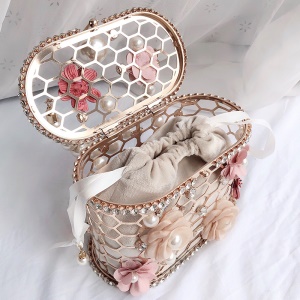 Sac à main pour femme, maille métallique, accessoires de perles artificielles