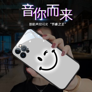 Coque lumineuse de protection de téléphone Apple en verre trempé anti choc Confortable et esthétique modèle Smiley à led. Eclairage de notification et appel