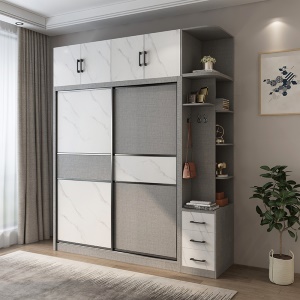 Armoire patchwork en marbre gris motif tissu Portes coulissantes