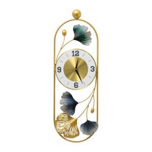 Grande horloge murale avec cadre en métal creux Motif feuilles de Ginkgo
