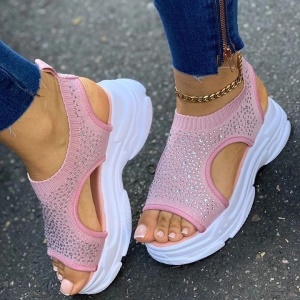 Sandales fermées pour femmes en tissu moucheté avec diamant artificiel