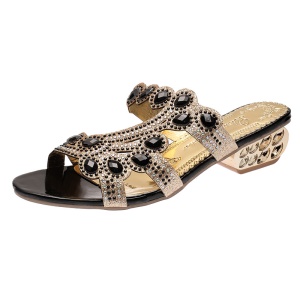 Chaussons pour femmes avec talon épais et diamants artificiels