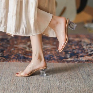 Talons hauts，transparent et epais pour femmes