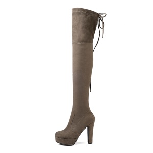Femmes bottes compensés à talon épais avec hauteur sur le genou