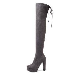 Femmes bottes compensés à talon épais avec hauteur sur le genou