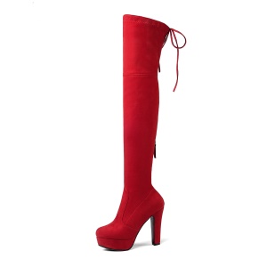 Femmes bottes compensés à talon épais avec hauteur sur le genou
