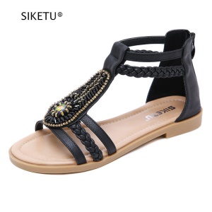 Sandales hautes  en cuir avec perles