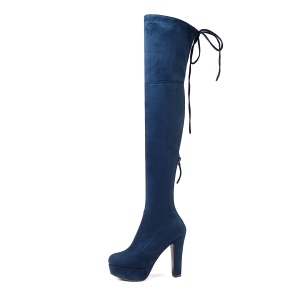 Femmes bottes compensés à talon épais avec hauteur sur le genou