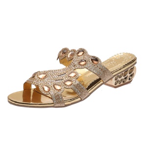 Chaussons pour femmes avec talon épais et diamants artificiels