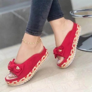 Sandales pour dames en tissu avec semelle en corde de chanvre et  nœud papillon