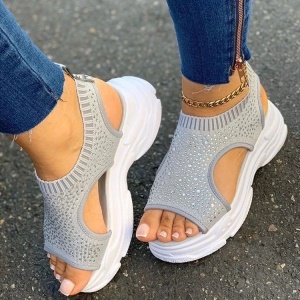Sandales fermées pour femmes en tissu moucheté avec diamant artificiel