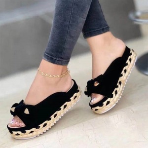 Sandales pour dames en tissu avec semelle en corde de chanvre et  nœud papillon