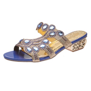 Chaussons pour femmes avec talon épais et diamants artificiels