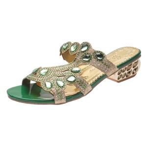 Chaussons pour femmes avec talon épais et diamants artificiels