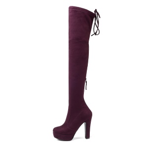 Femmes bottes compensés à talon épais avec hauteur sur le genou
