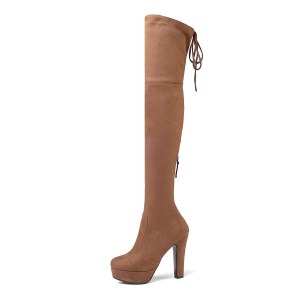 Femmes bottes compensés à talon épais avec hauteur sur le genou