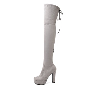 Femmes bottes compensés à talon épais avec hauteur sur le genou