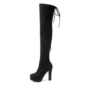 Femmes bottes compensés à talon épais avec hauteur sur le genou