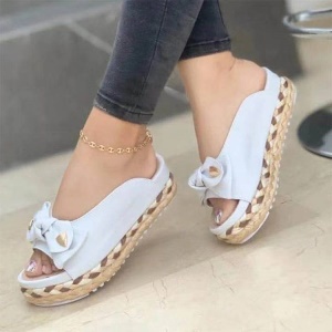 Sandales pour dames en tissu avec semelle en corde de chanvre et  nœud papillon