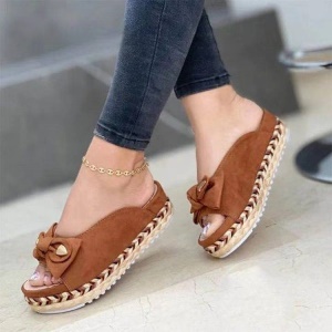 Sandales pour dames en tissu avec semelle en corde de chanvre et  nœud papillon