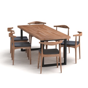 Table à manger et chaise en bois de pin et fer forgé