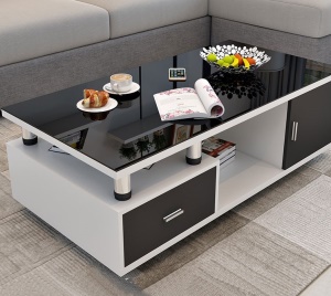 Table basse de salon et meuble TV en verre trempé combiné