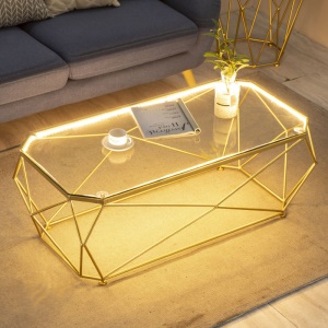 Table basse en fer forgé et de verre à bande lumineuse led