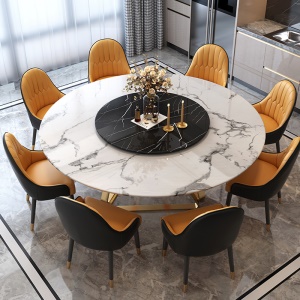 Chaises et table ronde à manger en marbre