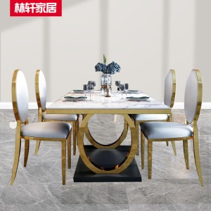 Ensemble table et chaises de salle à manger en marbre avec structure en acier inoxydable