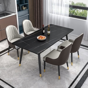 Table à manger en marbre et chaises en PU cuir artificiel