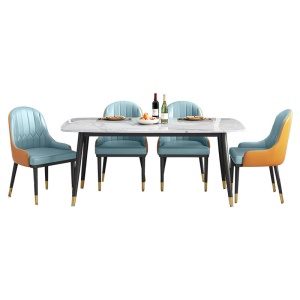 Table à manger en marbre et chaises en PU cuir artificiel