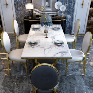 Table de salle à manger et chaises avec cadre en acier inoxydable