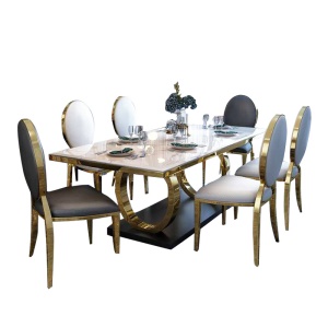 Ensemble table et chaises de salle à manger en marbre avec structure en acier inoxydable