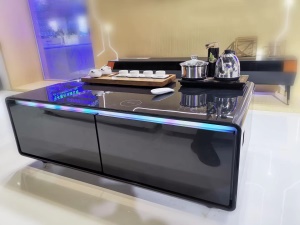Table basse avec haut parleur Bluetooth et double tiroir refrégiré (fonction réfrigérateur)