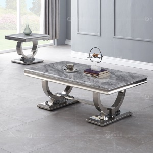 Table basse en acier inoxydable et marbre