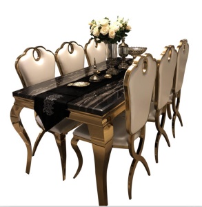 Table de salle à manger et chaises avec cadre en acier inoxydable