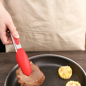 Pince de cusine alimentaire en acier inoxydable et silicone résistant à la chaleur