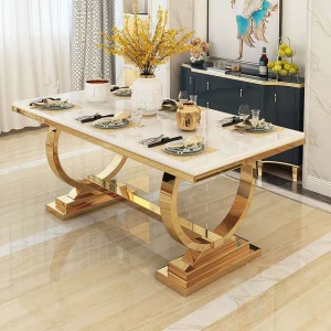 Table de salle à manger et chaises avec cadre en acier inoxydable