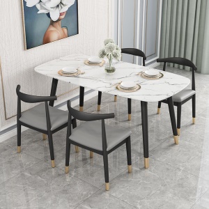 Table à manger en marbre et chaises en PU cuir artificiel