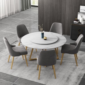 Table à manger tournante et  ronde en marbre  avec  chaises