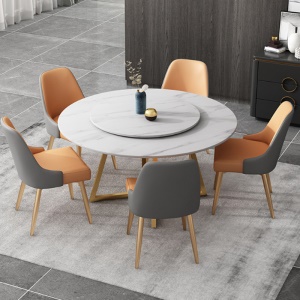 Table à manger tournante et  ronde en marbre  avec  chaises