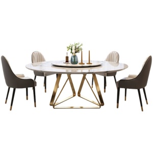Chaises et table ronde à manger en marbre