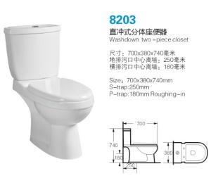 WC fendue en céramique avec chasse d'eau directe