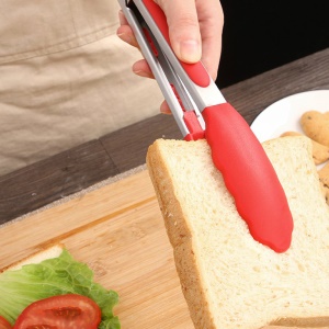 Pince de cusine alimentaire en acier inoxydable et silicone résistant à la chaleur